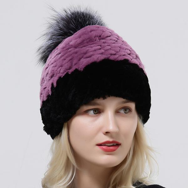 Winter Hat Women Pompom Warm Natural Rex Rabbit Fur Cap Thick Headwear Classic Popular Female Stylish Knitted Hat