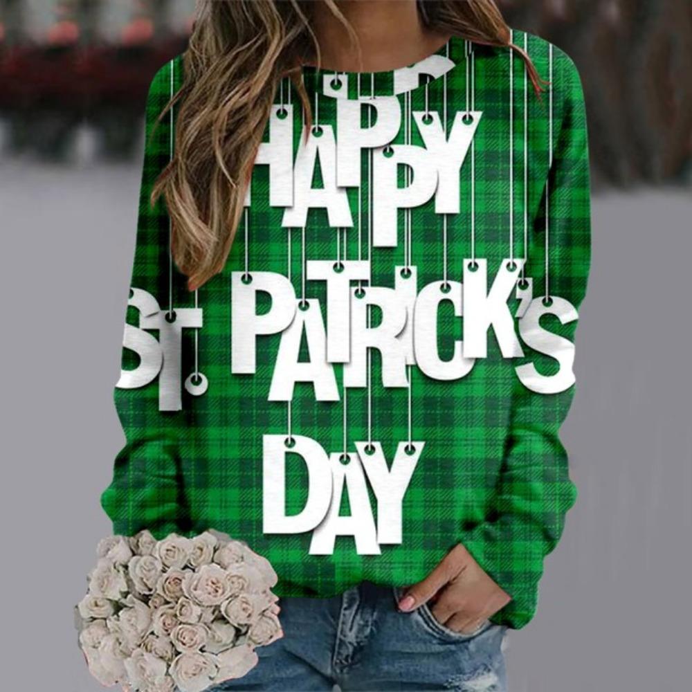 Grüne Pullover Pullover Frauen St Patrick Tag Kleidung 2024 Frauen Täglichen Grün Workout Langarm O Neck T Shirt Weibliche Tops