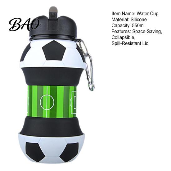 Fitnessstudio Wasserbecher faltbar Silikon Ballflasche, 550ml faltbare Fußballflasche mit strapazierfähigem Sportkletterverschluss, Auslaufsicher Spritzwassergeschützt Outdoor