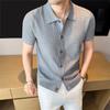 Sommer Herren Strick Poloshirts Kurzarm Smart Casual Leicht Turn-Down-Kragen Leinen Strick Cardigan Herren Atmungsaktive Polos