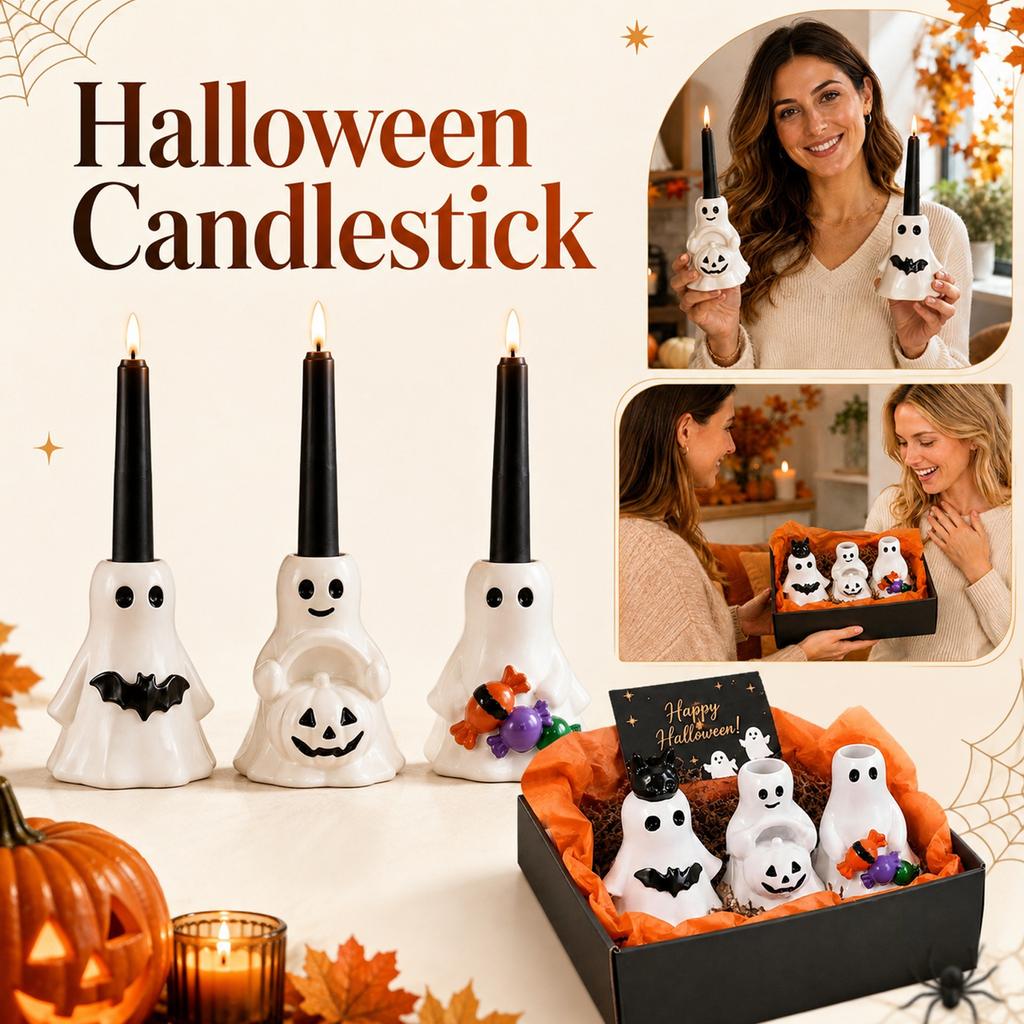 3 Piece Halloween Candle Holder Set, Cute Resin Tabletop Decor for Mantel and Party