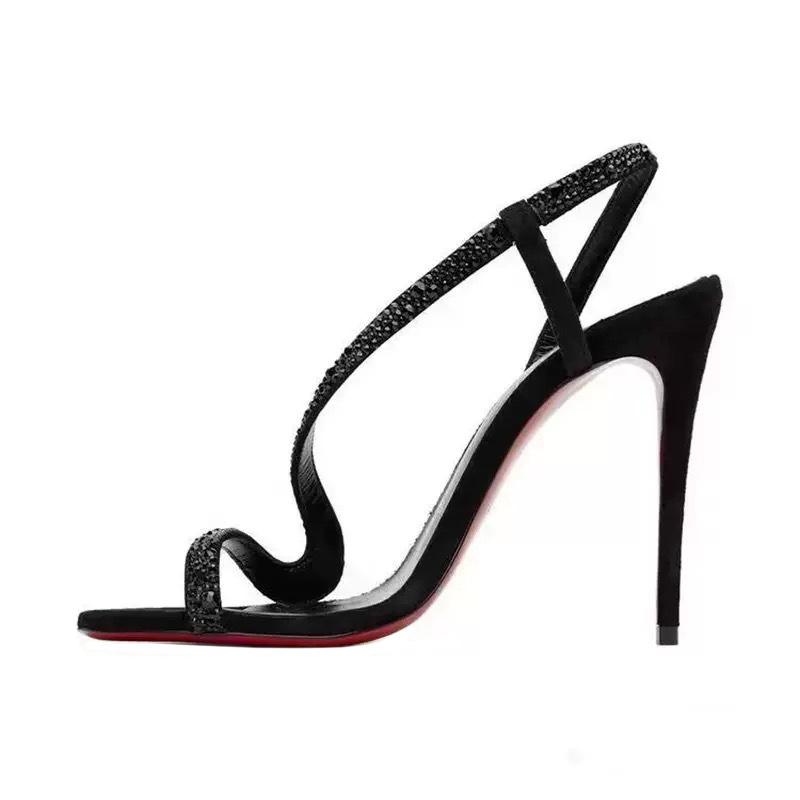 

Мода 2025 Новые французские сандалии на одной лямке, Женские туфли на тонком каблуке, Темперамент светской львицы, Стразы Сексуальные и универсальные туфли на высоком каблуке 39 чёрный
