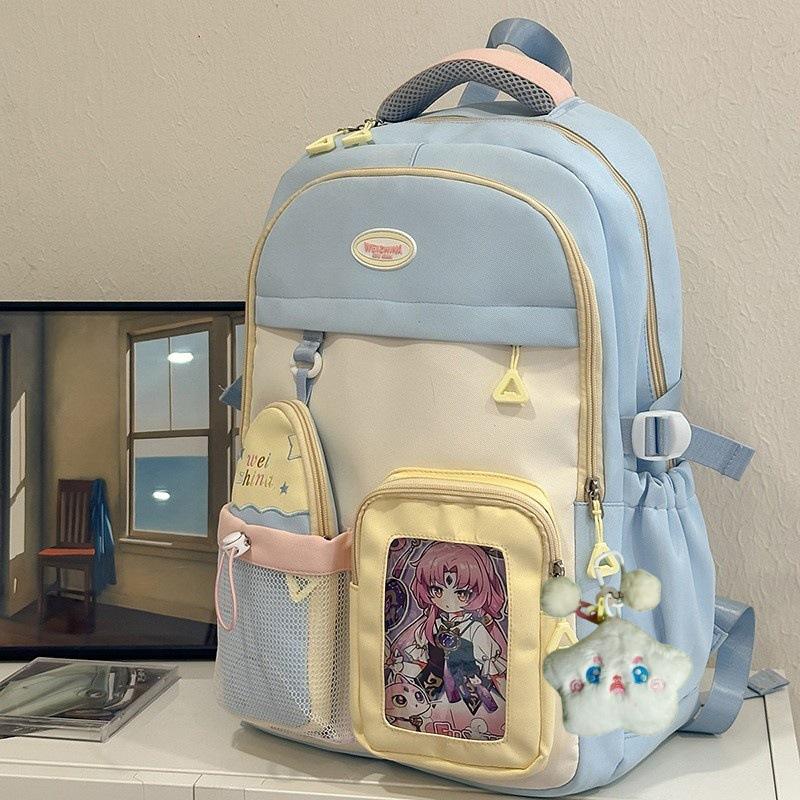 Schoolbag New High-value Japanese Ins Fresh and Sweet Contrasting Color Splicing Backpack Junior High School Students Lightweight Travel Backpack