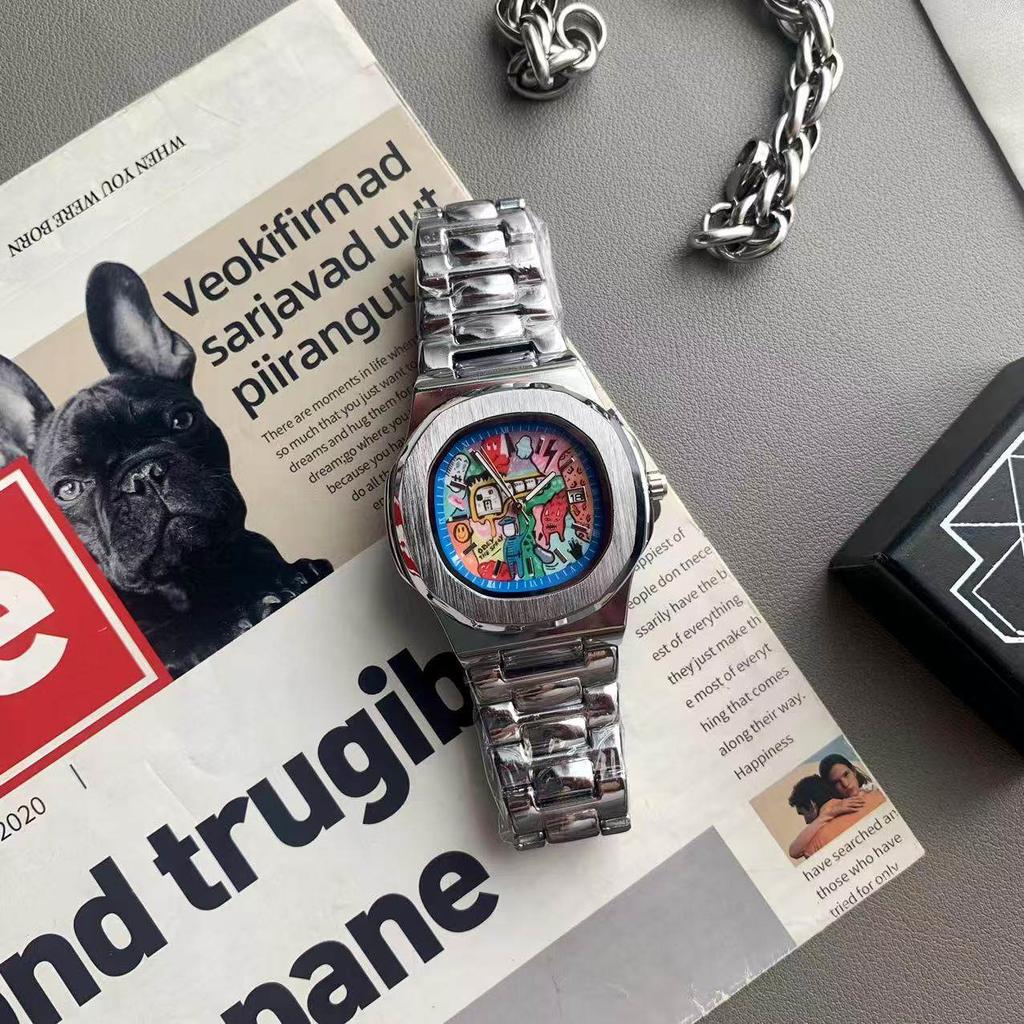 Business Hot Square Comic Cartoon Dial Quartz Men's Watch Casual Top High Quality Steel Top Waterproof Sport Men Watch AAA Clock