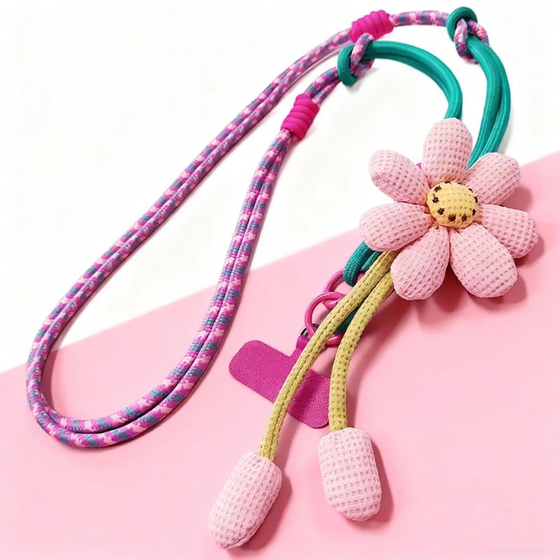 

[HF][LA]1Pc Lanyard Rope Decorative Pendant Accessories Creative Cartoon Flower Phone Universal Lanyard Crossbody Long Rope