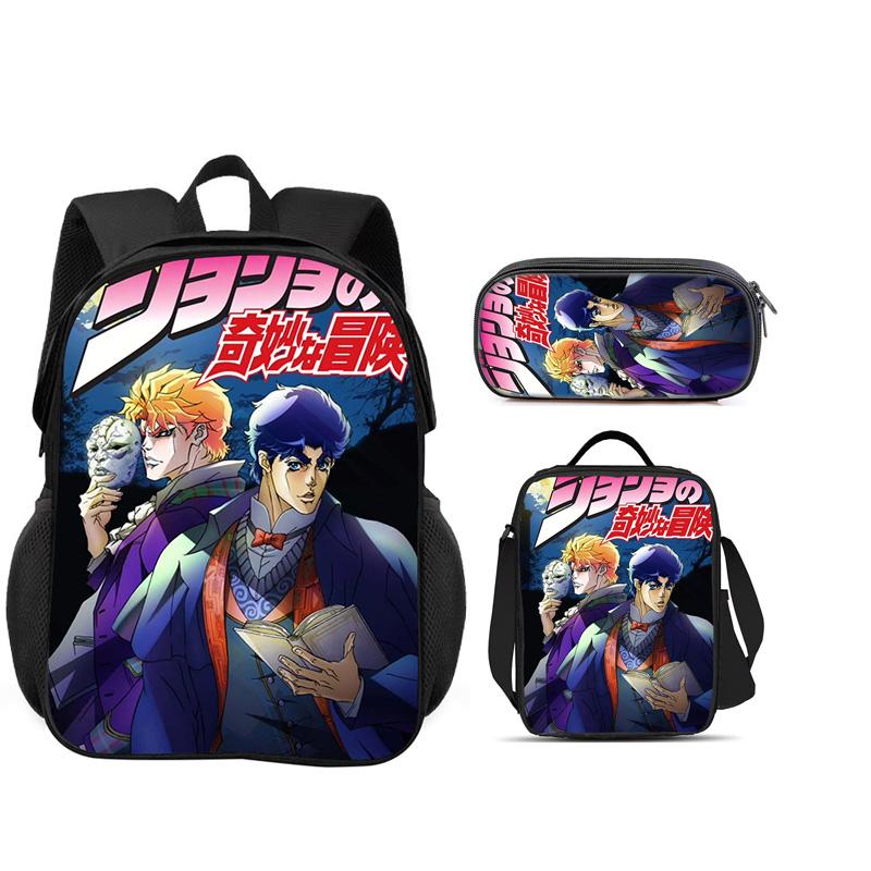 JoJo's Bizarre Adventure 3er Set Rucksack Federmäppchen Eisbeutel Langlebig Trendig Vielseitig Schuljunge und Mädchen Geburtstag Bestes Geschenk