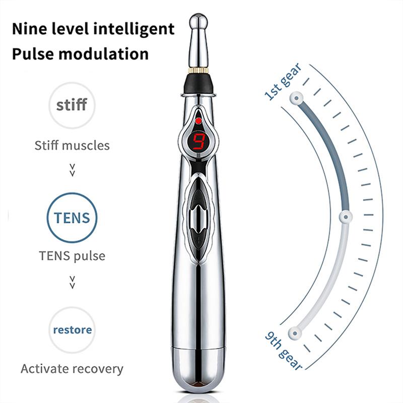 Electric Massage Pen Adjustable For Body Back Hand Massage Press And Relax Muscles, Charge Powered Silver