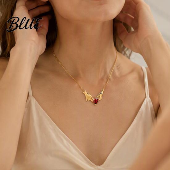 Vintage Style Alloy Necklace Hands Holding Heart Necklace Red Cubic Zirconia Meaningful Valentine Day Jewelry Gold-Tone Romantic Dainty for