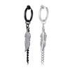 Vnox 1 Piece/Pair Feather Leaf Dangle Earrings for Women Men Jewelry,Stainless Steel Link Chain Drop Punk Ear Clip Accessory