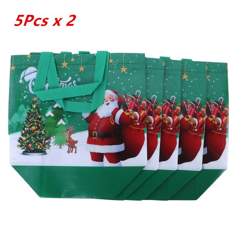 5/10Pcs Non-woven Christmas Gift Bag Handbag With Handle Santa Claus Candy Cookies Snacks Packaging Bag For Xmas New Year Decor