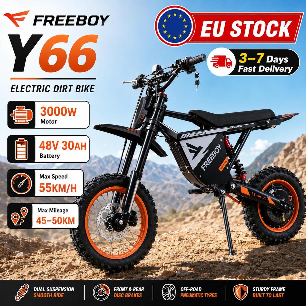 FREEBOY Y66 E-bike 3000W48V30AH Velocità Massima: Bicicletta Elettrica All-terrain con Ruote Grasse da 55KM/H 12/10 Pollici