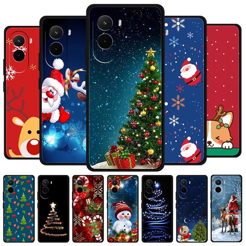 Christmas Phone Case For Poco M7 4G Case Christmas Tree Black Silicone Bumper For Xiaomi Poco M7 4G Cover PocoM7 Cartoon Coque