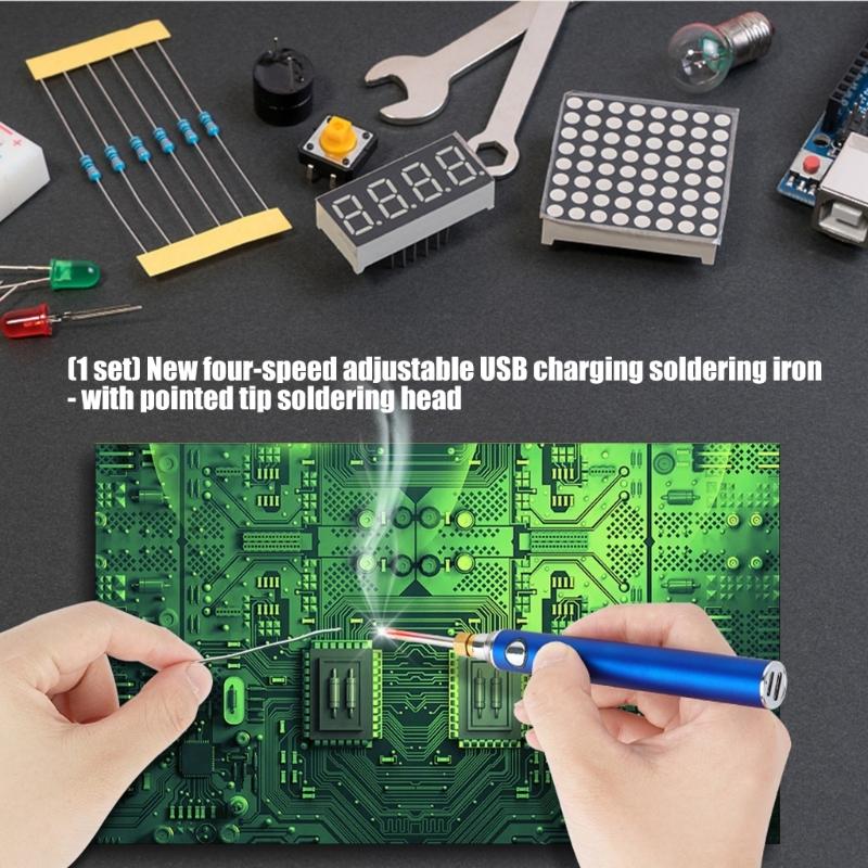 Comfortable Wooden Handle Soldering Iron Featuring Four Gear Temperature Control USB Charging Rapid Heating Lightweight Design