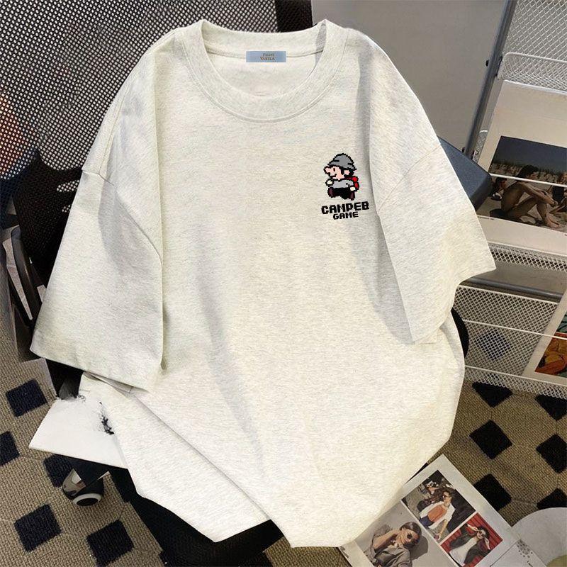 

Летняя женская модная простая повседневная свободная футболка с коротким рукавом 3XL белый/серый