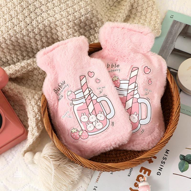 Cartoon Hot Water Bag with Cloth Cover Kawaii Plush Warm Bag Plush Hot Water Bottle Portable Hand Warmer Home School Supplies