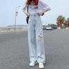 Summer High Waist Ripped Straight Jeans Women Loose Fit Thin Stretchy Wide Leg Comfort Trendy Pants