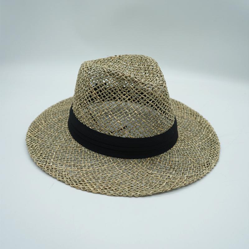 French Retro Salty Grass Seaweed Woven Jazz Top Hat Men'S And Women'S Vacation Beach Outing Straw Hat Wide Brim Sun Protection
