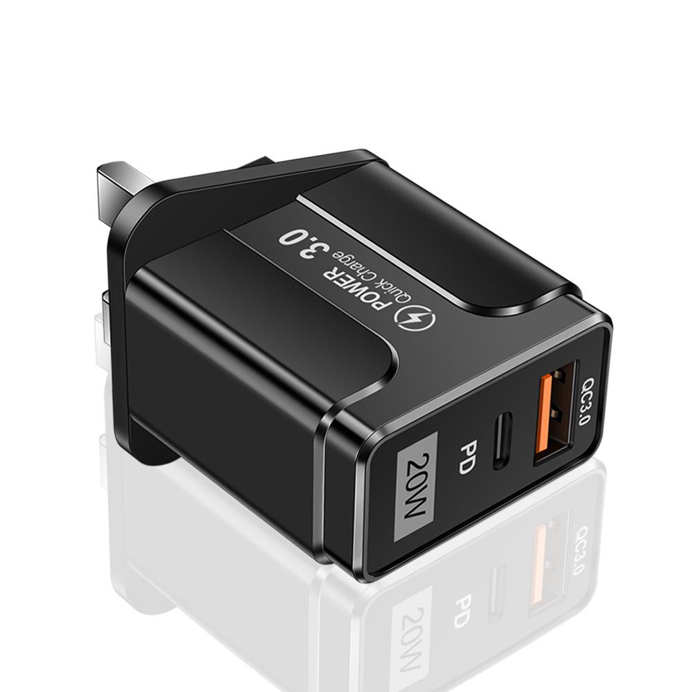 QC3.0+PD 20W Fast Charger: EU/US/UK Plug, High Power Quick Charge