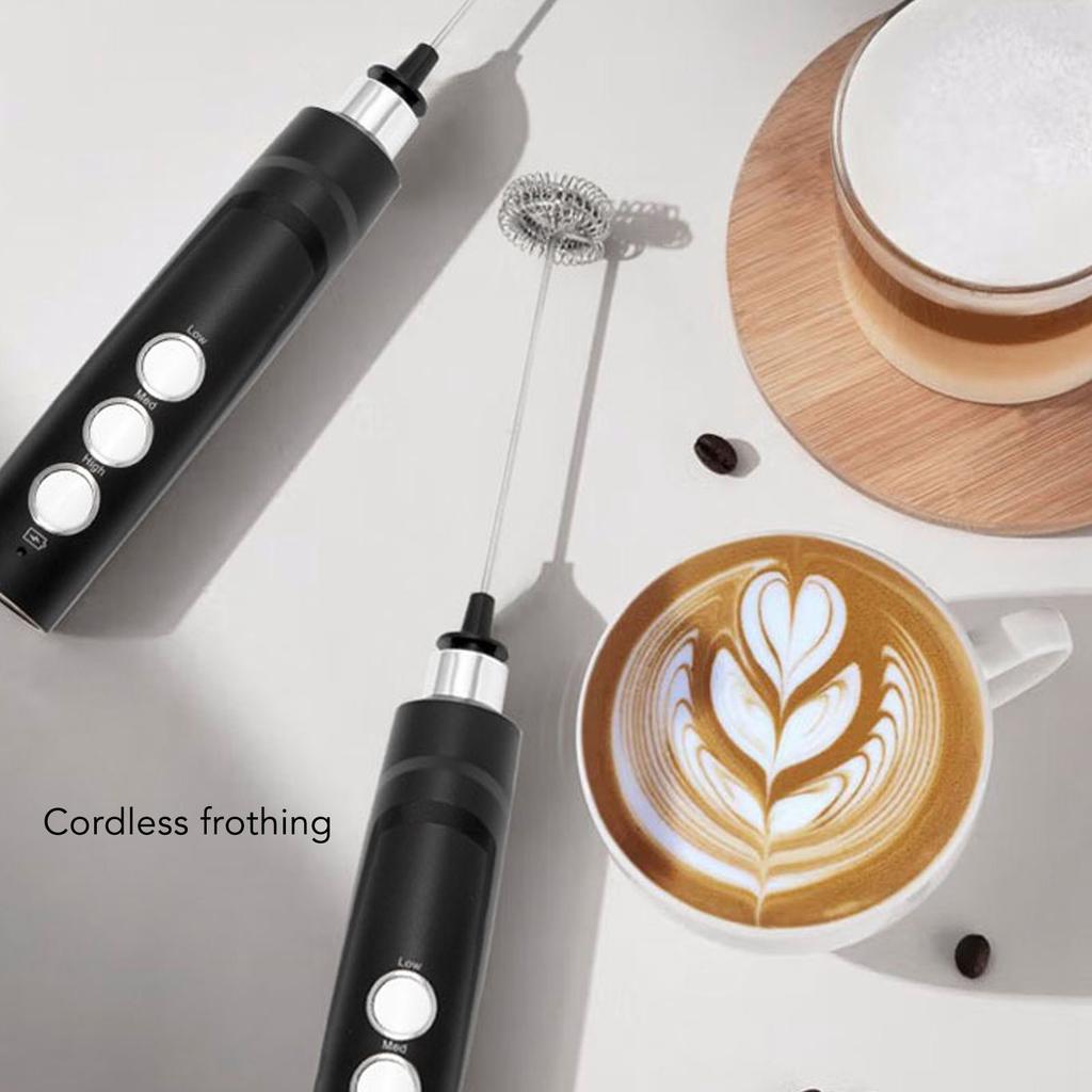 Black Electric Milk Frother Handheld Rechargeable Mini Foam Maker Whisk Stirrer for Coffee Hot Chocolate and Eggs Black