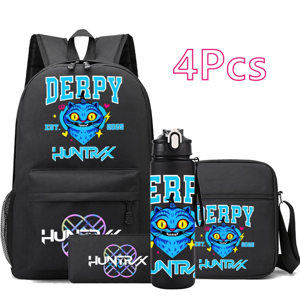 4Pcs/set New Cartoon Kpop Printed Backpack Large Capacity Bookbag Shoulder Bag Case Bag with 750ml Water Bottler Boy Girl School Bag Kid Gift