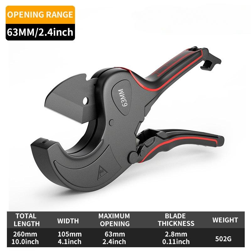 Pipe Cutter 42mm-75mm Aluminum Alloy Body Ratchet Scissors Tube Cutter PVC/PU/PP/PE Hose Cutting Hand Tools