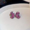 Gradient Color Crystal Butterfly Stud Earrings Shiny Rhinestone Women Fashion Ear Jewelry