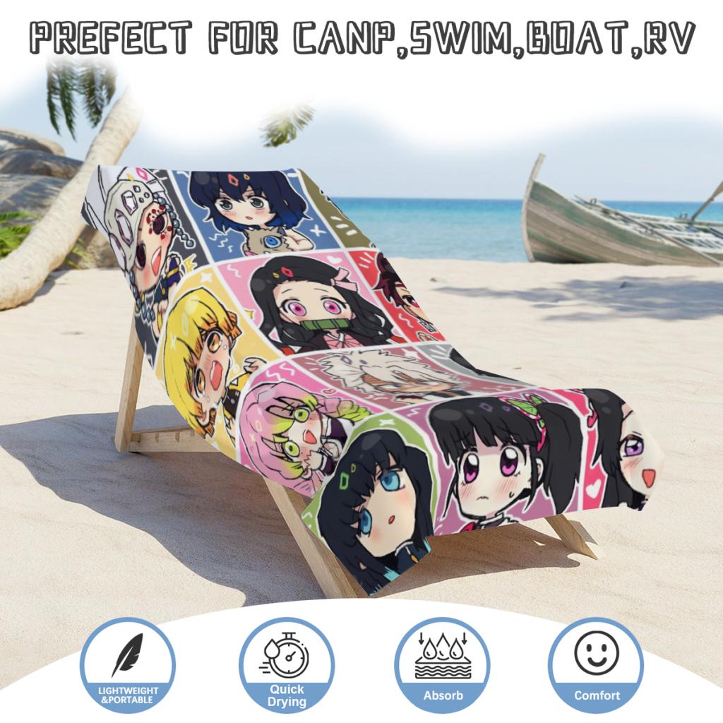 Microfiber Beach Towel Demon Slayer Graphic Anime Print Quick Dry Sandless Beach Blanket Soft For Men Women Camping Pool Towel
