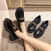 2024 Women Spring New Black Platform Flats Shoes Women Loafers Slip on Boat Shoes Metal Designer Casual Leather Oxfords