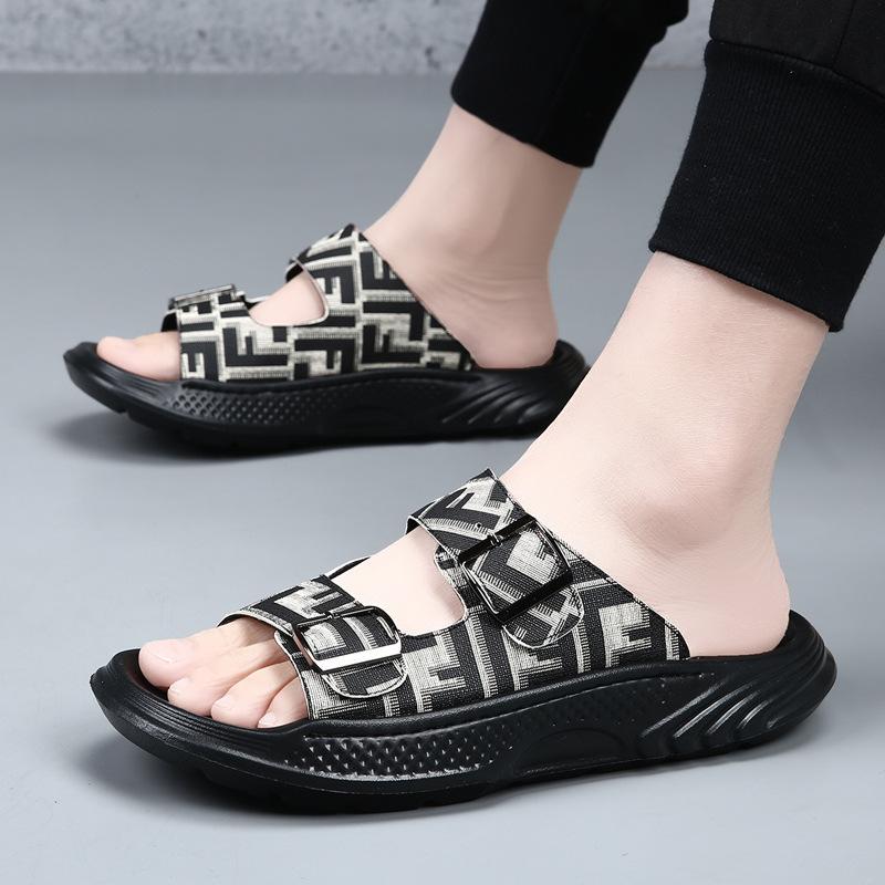 

Slippers men s 2025 summer leather trend wear sandals men s thick-bottomed non-slip high-end beach men s slippers 45