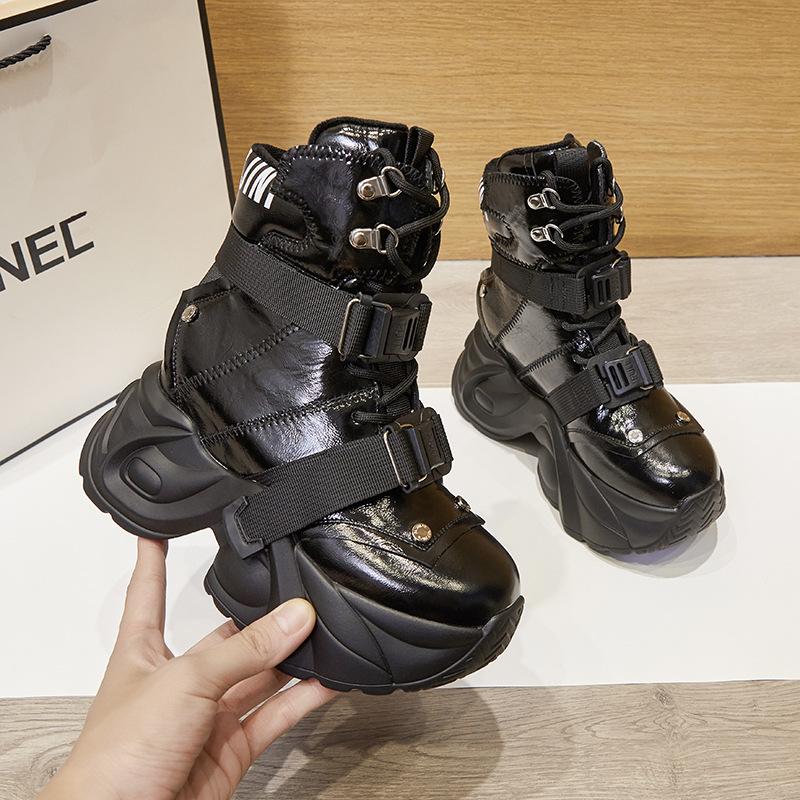 Platform dad shoes women's 2025 winter new velvet sports and leisure shoes versatile high-top inner height-increasing women's shoes