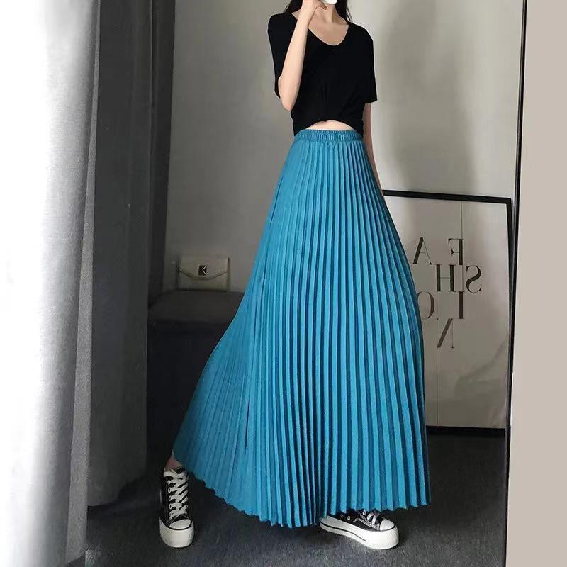 

Женская шифоновая плиссированная миди-юбка с высокой талией - Красная А-силуэта для лета One Size (Skirt Length 100CM)