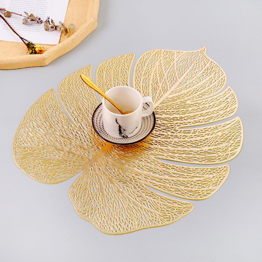 Monstera Leaf Placemat, Uniquely Shaped Gold,stamped Decorative Mat, And Non, Western, Placemat For Home Use.