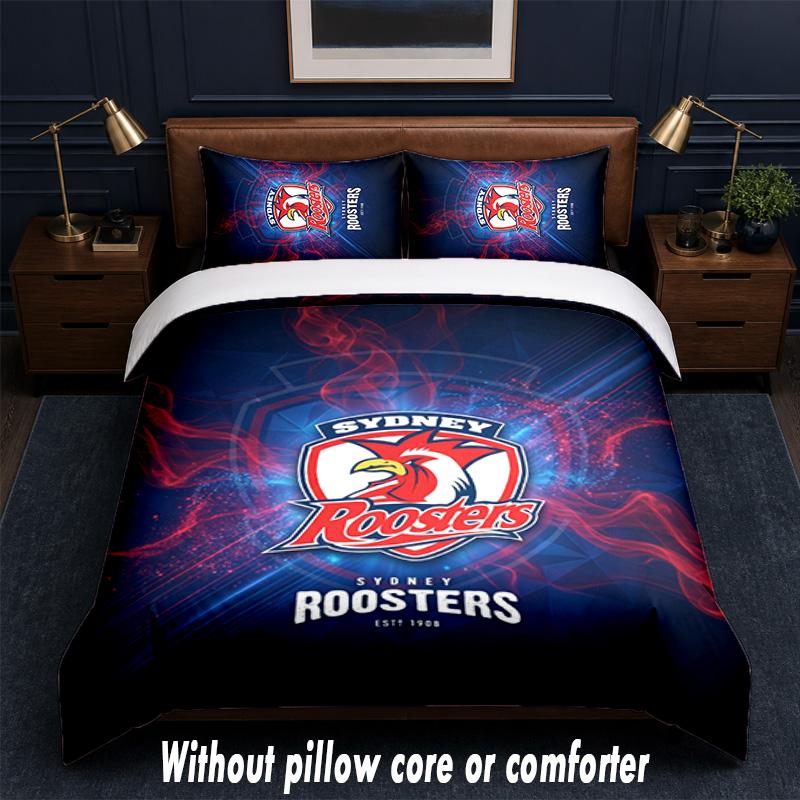 Sydney Roosters Design Bed Bedding Set 1 Duvet Cover + 2 Pillowcases Soft Breathable Household Bed Linens