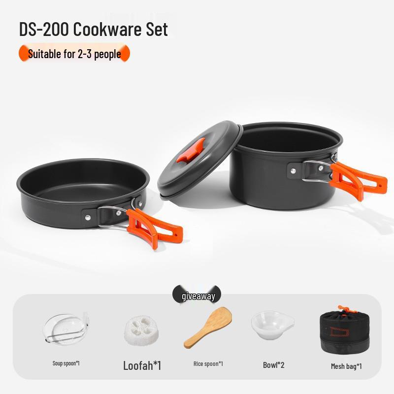 DS-200 Portable Non-stick Outdoor Cookware Set for 1-2 People оранжевый