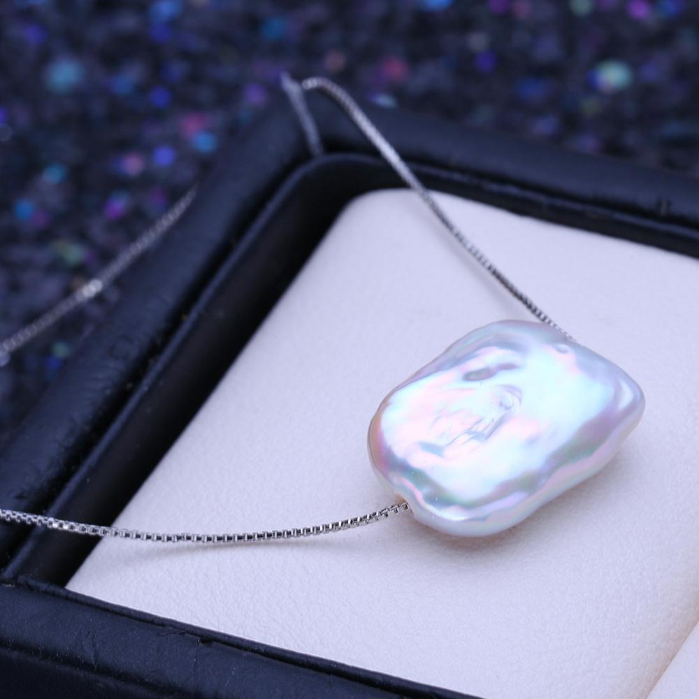 LSOOYH Natural Freshwater Big Baroque Pearl Pendant Classic Silver Color Pendant Necklaces For Women Girl Birthday Gift