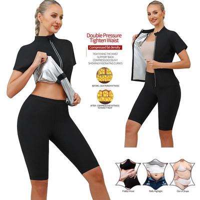 European American Sauna Fitness Set: Short Sleeve & Shorts for Running, Yoga, and Outdoor Sports