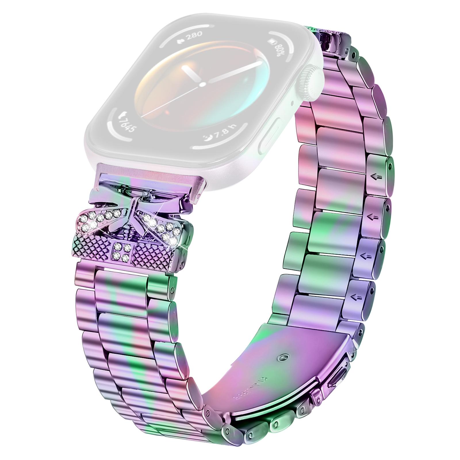 

Replacement Strap for Huawei Watch Fit 3 Butterfly Rhinestones Decor Metal Watch Band Colorful