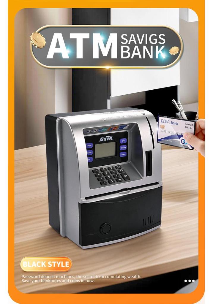 Children's Large ATM Simulator Piggy Bank with Voice and Password, Coin Roller, and Money Counting Features.
