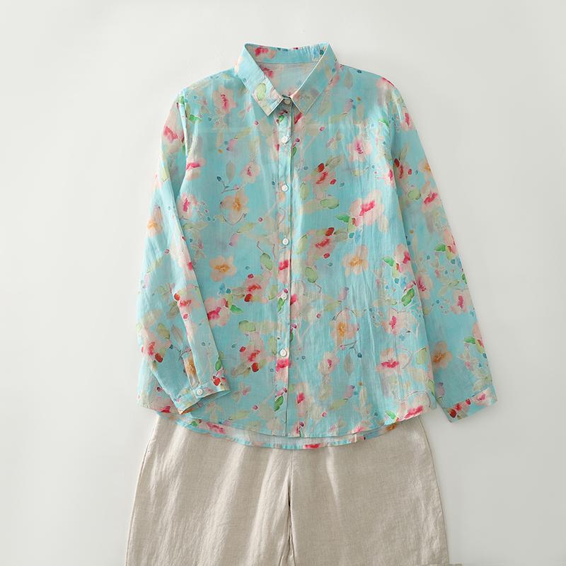 DIMANAF New Plus Size Women Floral Tops Shirts Tees Casual Loose Blouse Autumn Print Cotton Long Sleeve Button