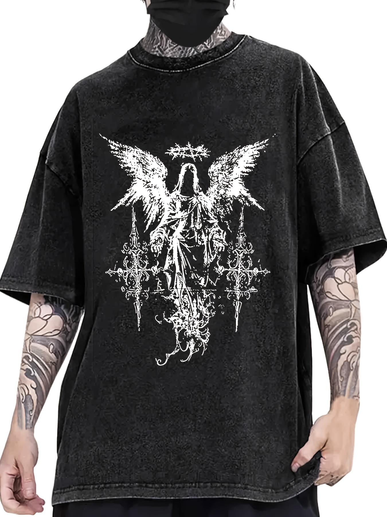 Dark Angel Gothic Acid Wash TShirt Vintage Streetwear Oversized Casual Tees for Men Women Grunge Tops Oversized T Shirt S