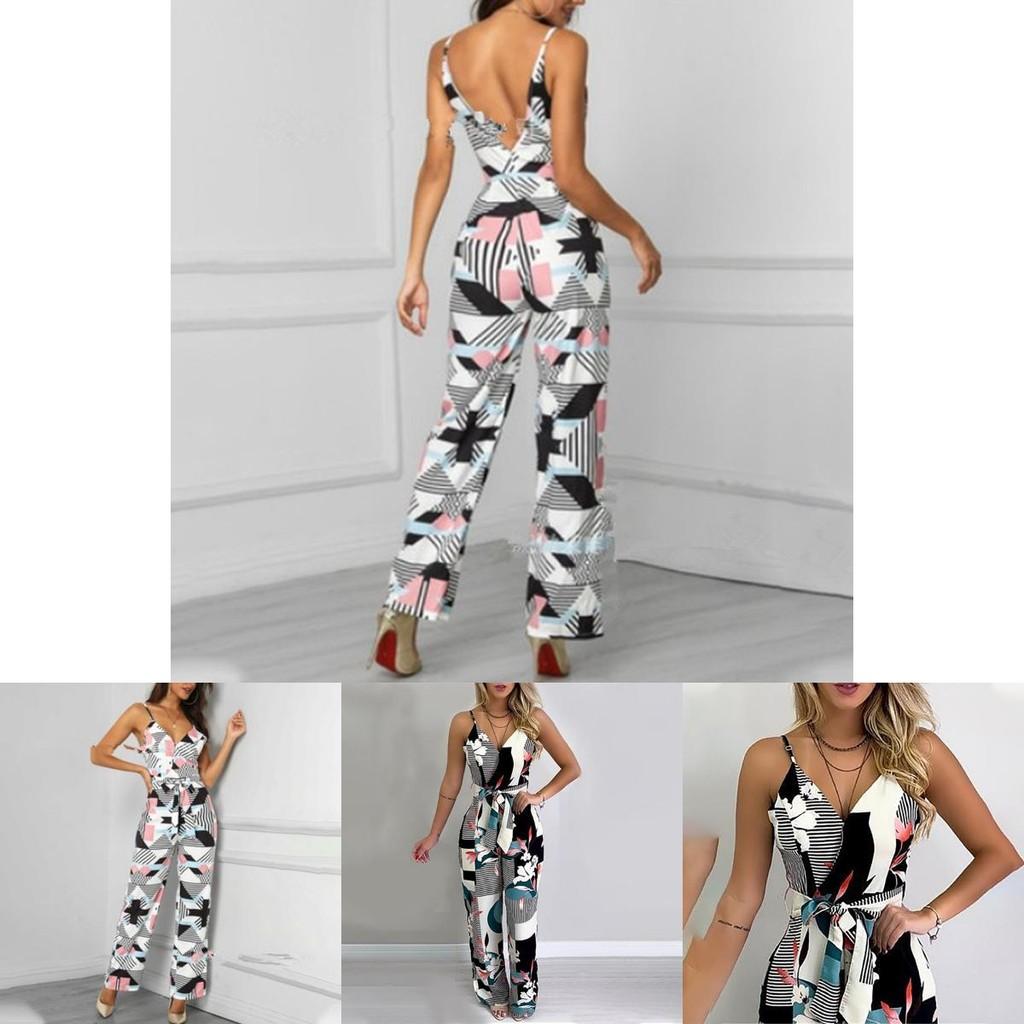 Elegant Multicolor Women Strappy Wide Leg Long Playsuit With V-neck Design