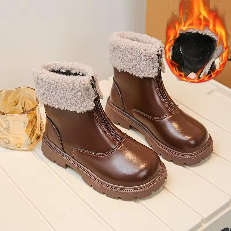 Children's Boots 3-18 Years Old Fall Winter Padded Thickened Girls Cotton Shoes Soft Non-slip Kids Leather Boots