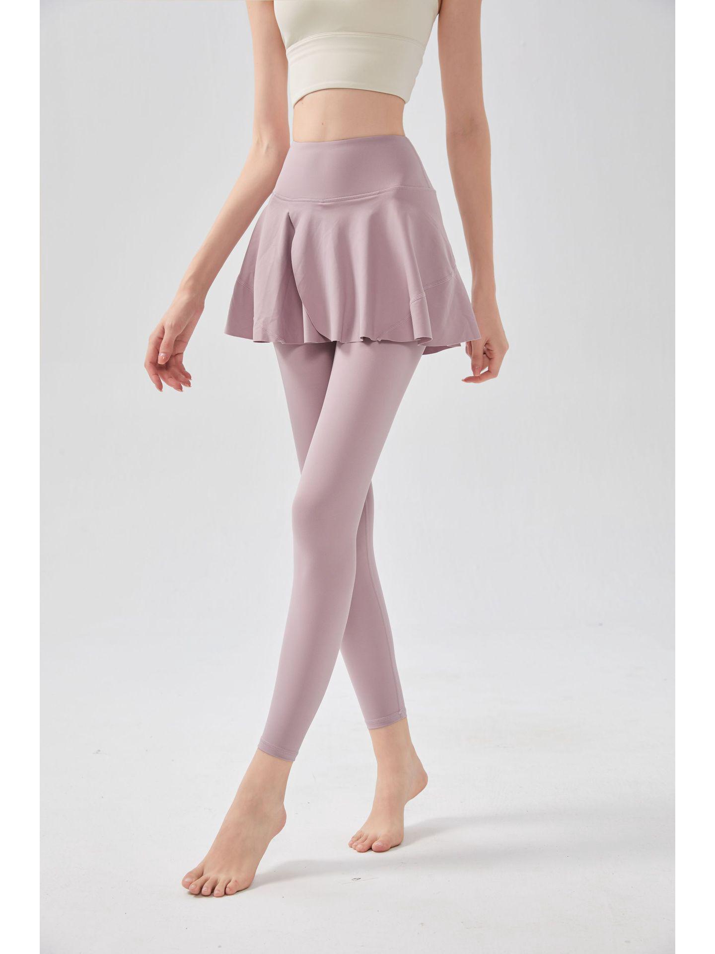 

«Женские штаны для йоги телесного цвета с высокой талией и накладной юбкой – спортивная одежда осень/зима» Small