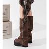 Boots Women's Thick Soles Increase 2025 New Retro Metal Buckle Long Boots Small Trousers Muffin Knight Boots