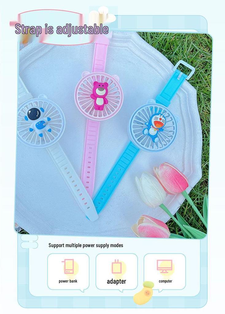 Sanrio Portable Cartoon Watch Fan: Rechargeable Handheld Mini Electric Fan Gift for Girls