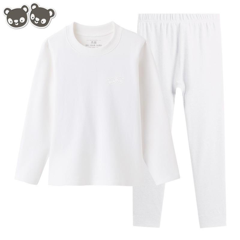 Kids Thermal Underwear Set Fleece Lined Mid-Collar Cotton Sleepwear Boys Girls Winter