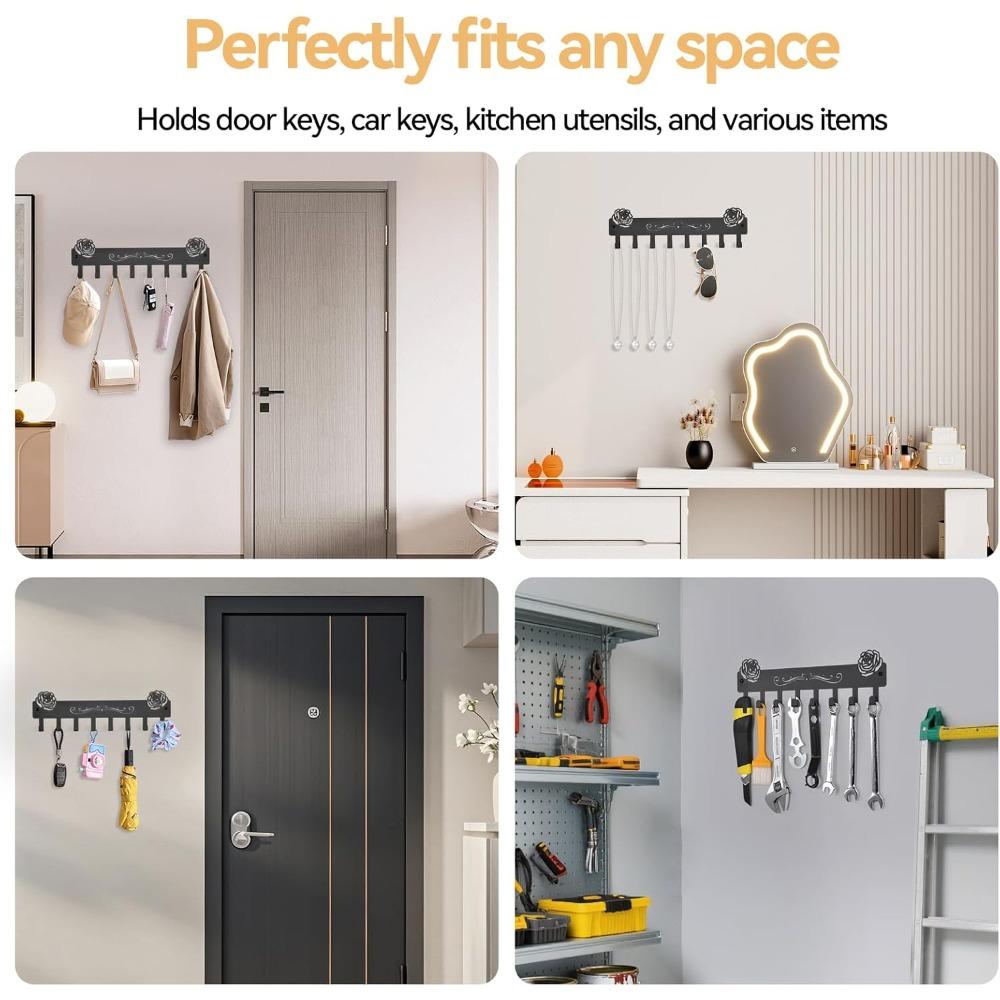 Modern Wall Mount Key Holder 8 Hooks, Adhesive or Drill Installation, Key Organizer Rack for Entryway Kitchen Hallway RV Decor