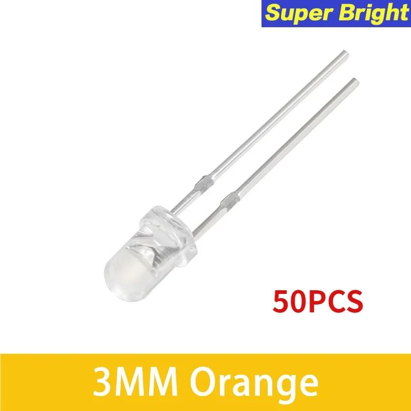 50/100 Stück Ultrahelle 3mm LED Leuchtdiode F3 Transparente LED Lampe Orange Gelb Weiß Grün Rot Blau DIY Kit