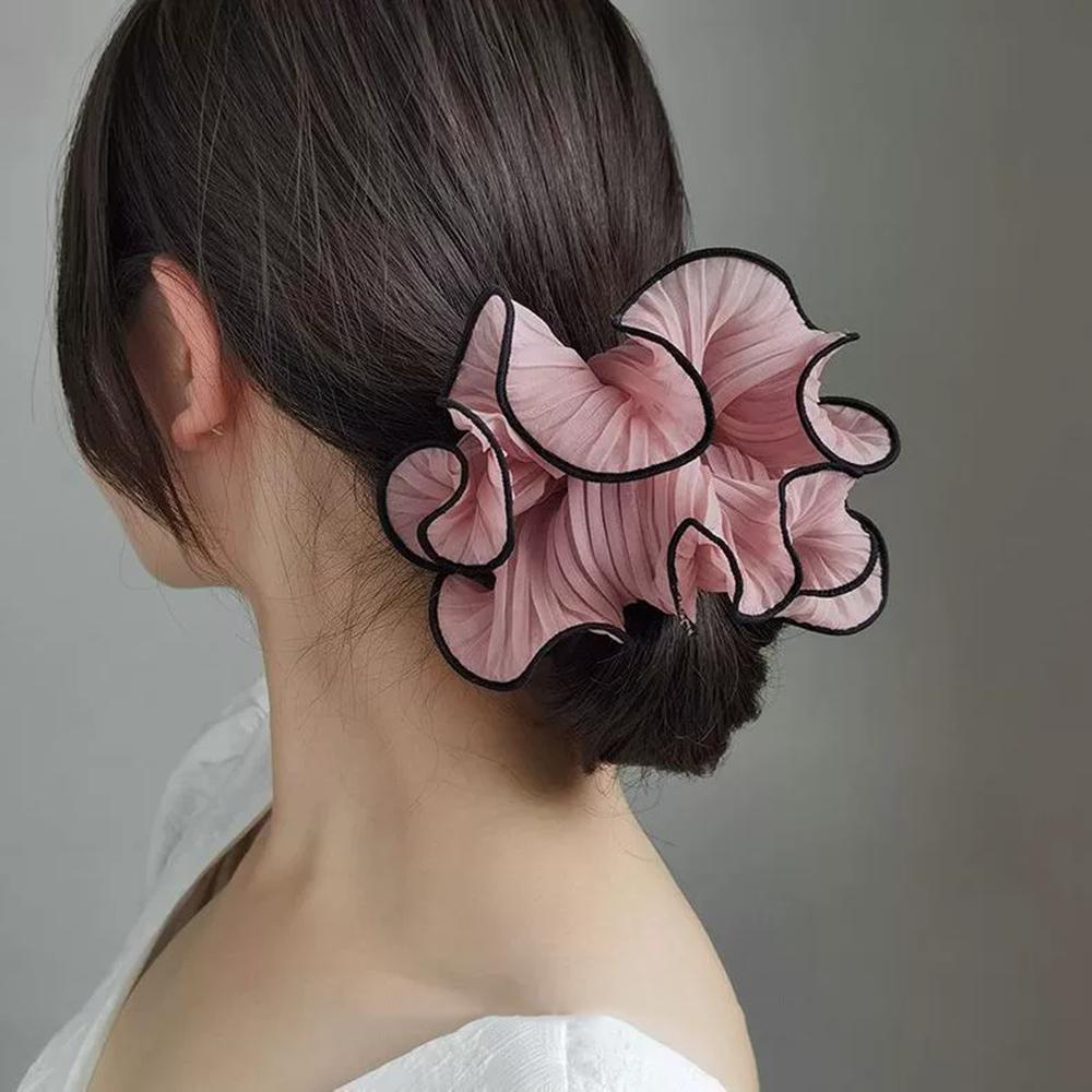 1pc Fashion Korean Retro Folded Chiffon Oversize Scrunchies Women Sweet Temperament Trendy Exaggerated Hair Band Hair Decoration