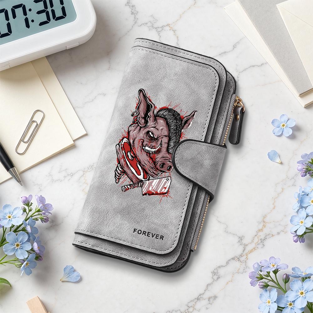 Gothic Boar Pattern Long Wallet Forever Design Fashionable Multi Card Slot Purse